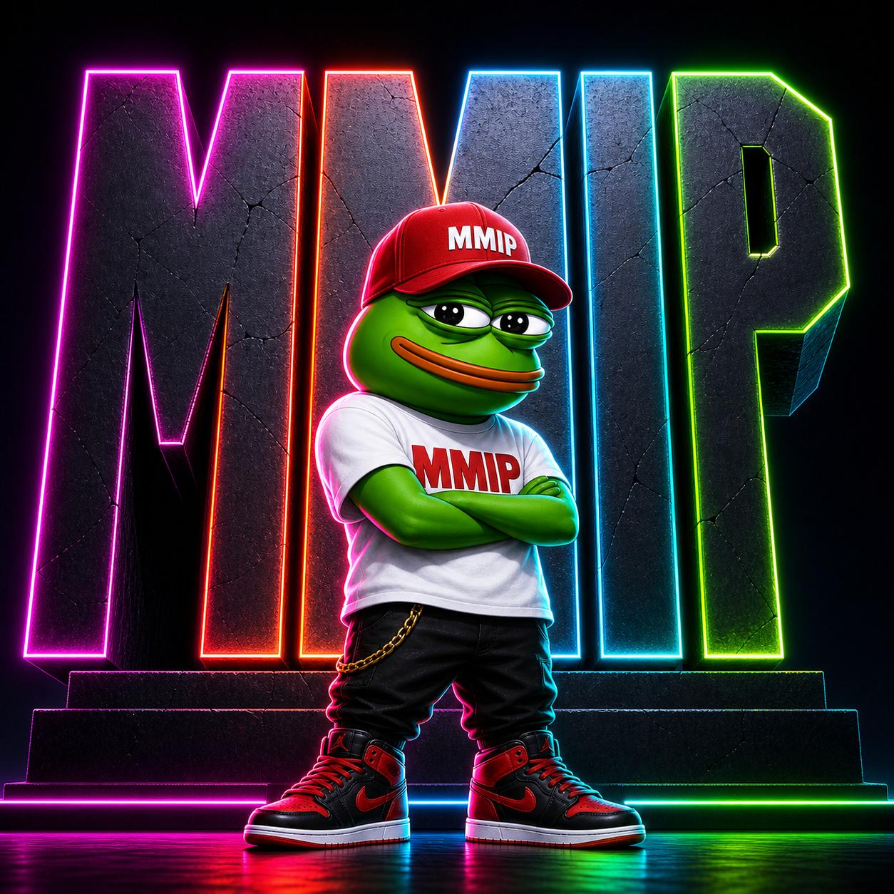 Pepe in MMIP cap, white tee, gold chain, Jordans — character teaser